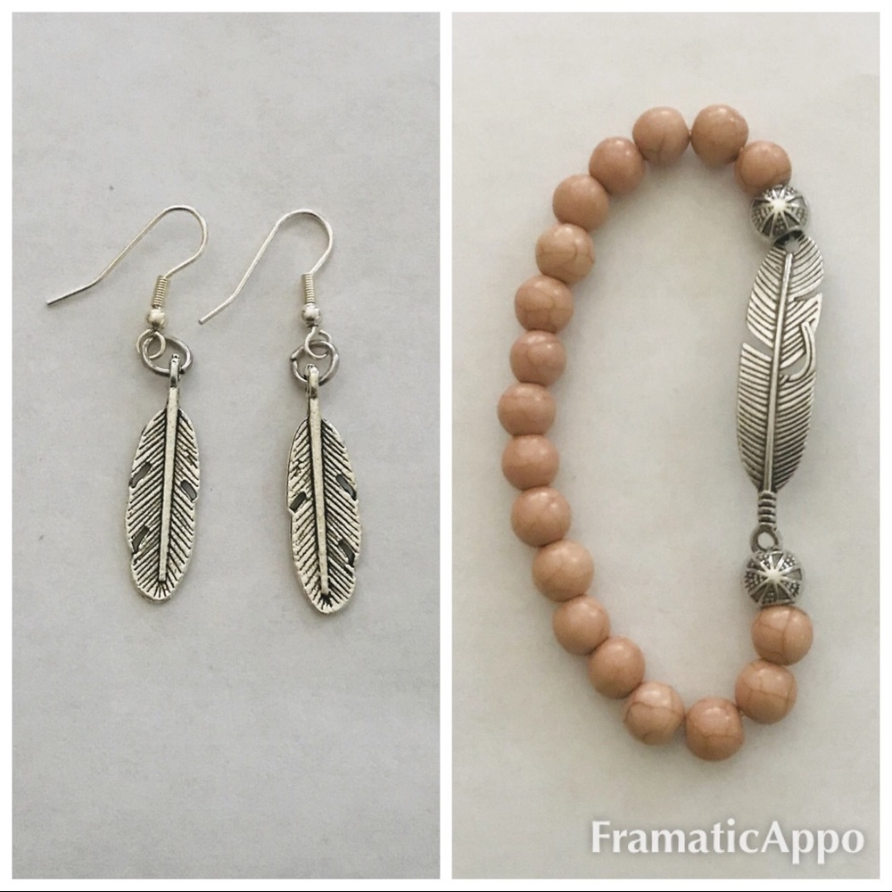 Feather bracelet & earring set